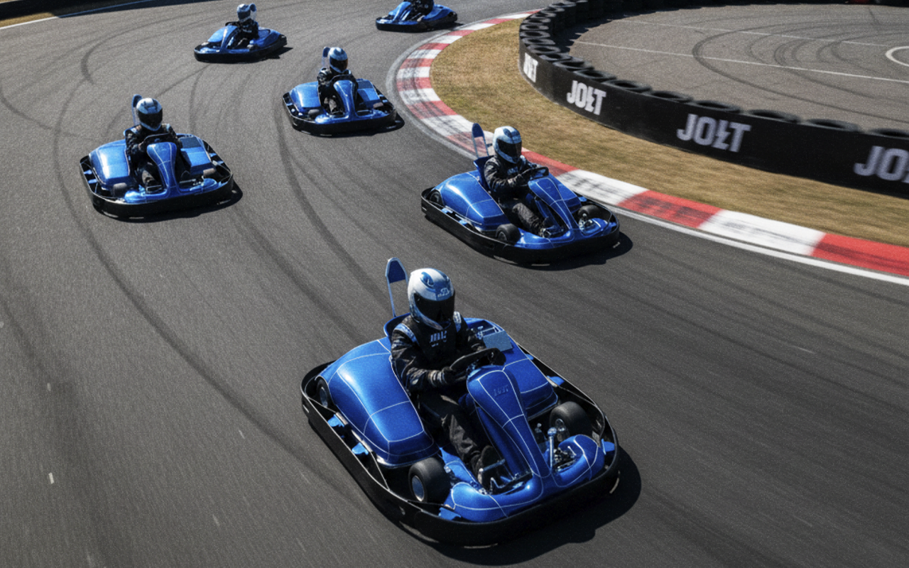 JOLT Electric Go-Karts Racing - Drone Footage of Professional Track Action